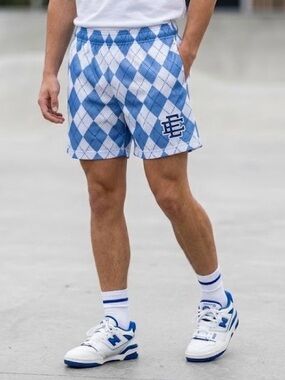 Eric Emanuel Blue and White Argyle Athletic Shorts size medium